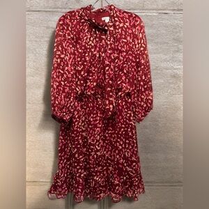 NWT London Times Women’s Bow Neck Smocked Waist High Neck Feminine Dress